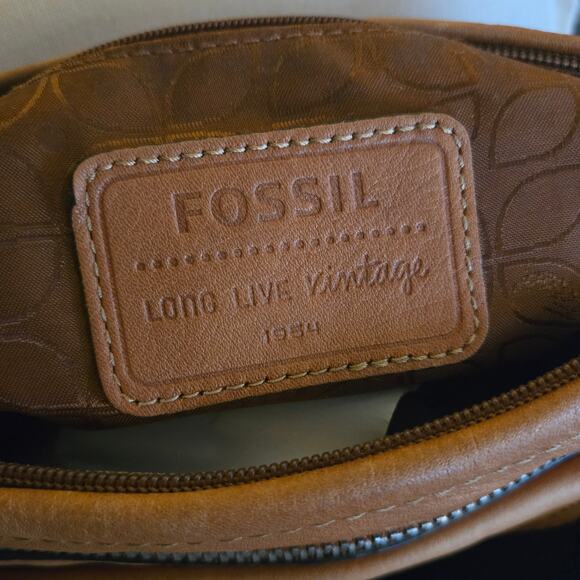 Vintage Fossil Leather Hanover Hobo Shoulder Bag Saddle Brown Purse Zip Closure - Picture 5 of 10